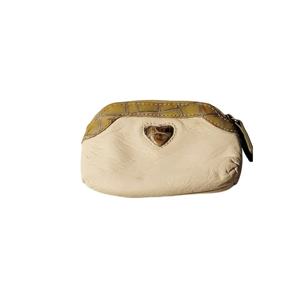 Brighton Heart Leather‎ Coin Change Wallet Cream Gold Zipper